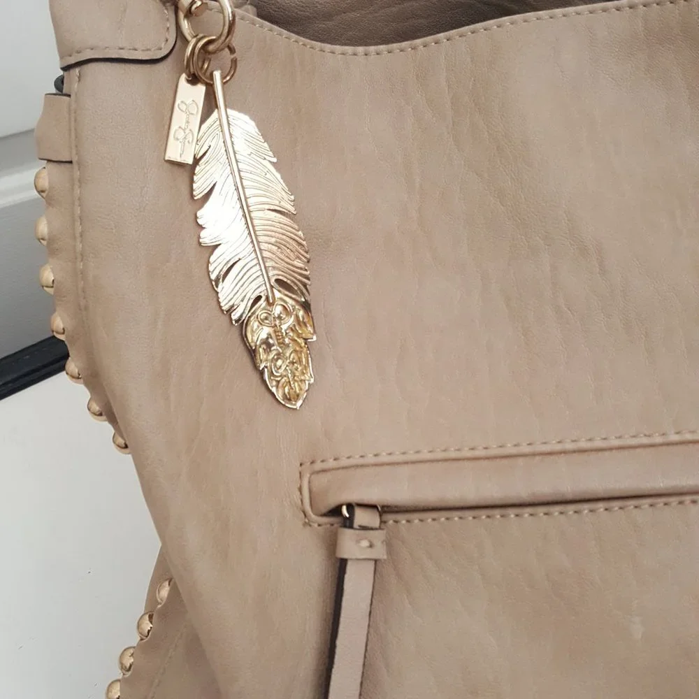 Jessica Simpson Light Blush Large Handbag Hobo Purse with Gold Studs and Strap - Picture 12 of 16